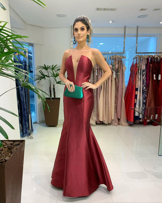 Burgundy Mermaid Strapless Dresses