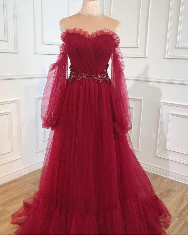 Burgundy Prom Dresses With Sleeves