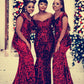 Burgundy Velvet Sequins Bridesmaid Dresses