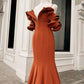 Mermaid Burnt Orange Ruffles Shoulder Dress