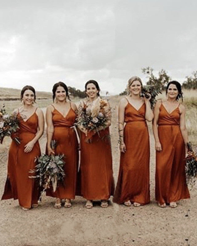 Rustic Style Bridesmaid Dresses V Neck Flooor Length