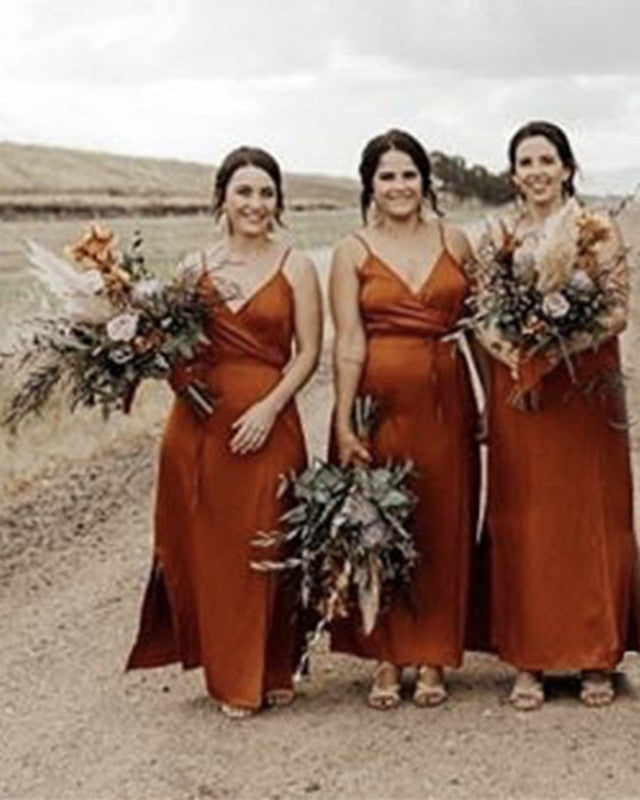Rustic Style Bridesmaid Dresses V Neck Flooor Length – Lisposa