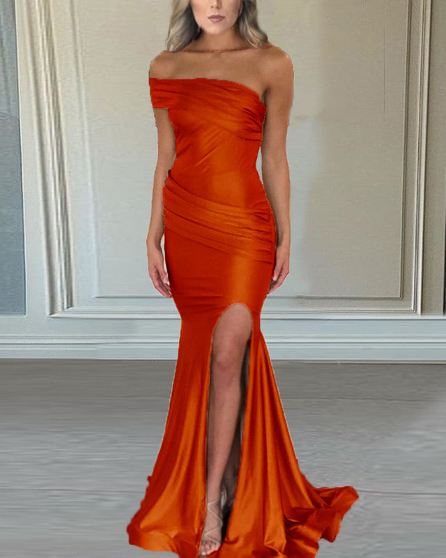 Burnt Orange Bridesmaid Dresses One Shoulder