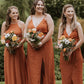 Burnt Orange Bridesmaid Dresses Mismatched