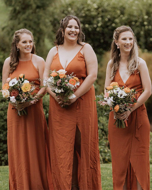 Burnt Orange Bridesmaid Dresses Mismatched