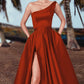 One Shoulder Satin Split Bridesmaid Dresses With Pockets