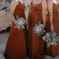 V Neck Bridesmaid Dresses Burnt Orange