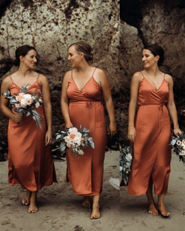 Burnt Orange Bridesmaid Dresses Ankle Length