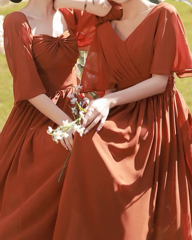 Short Sleeves Bridesmaid Dresses Burnt Orange