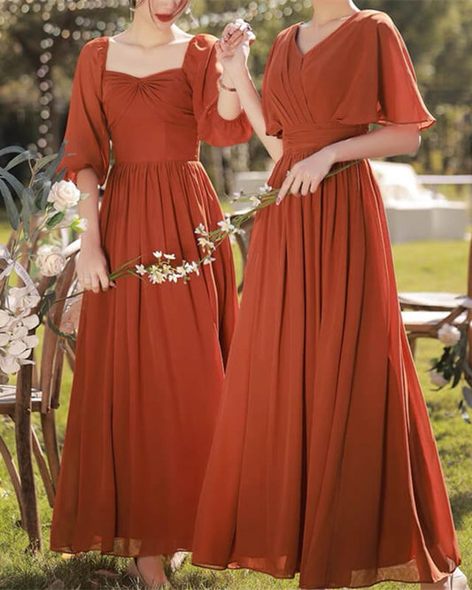 Burnt Orange Bridesmaid Dresses With Sleeves