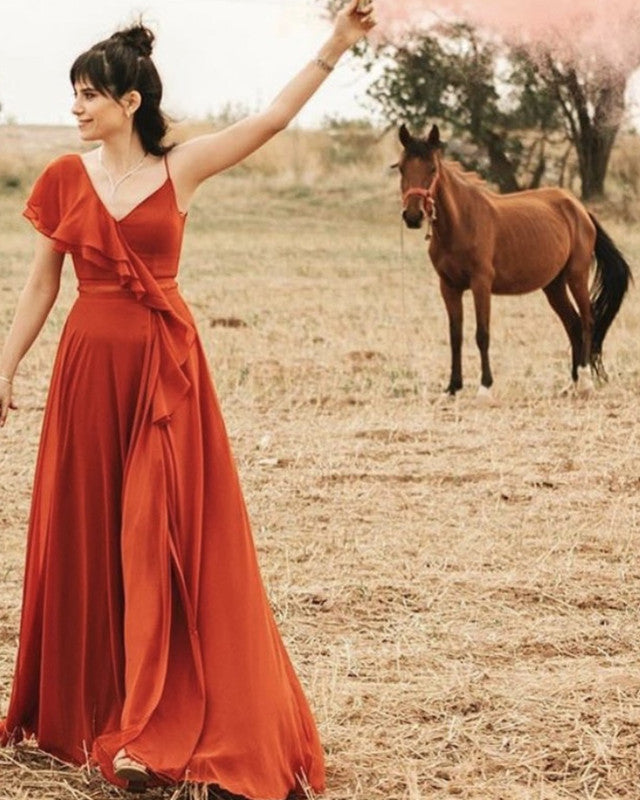 Rust Bridesmaid Dresses Long Chiffon Mismatched – Lisposa