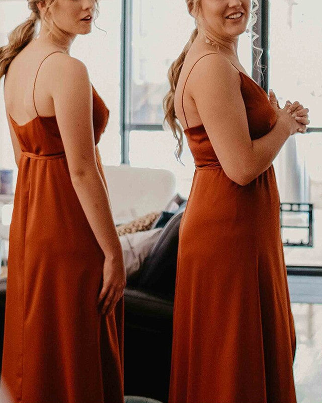 Burnt Orange Bridesmaid Dresses Spaghetti Straps