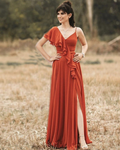 Boho Chiffon Burnt Orange Bridesmaid Dresses With Split Lisposa Boho Chiffon Burnt Orange Bridesmaid Dresses With Split Lisposa