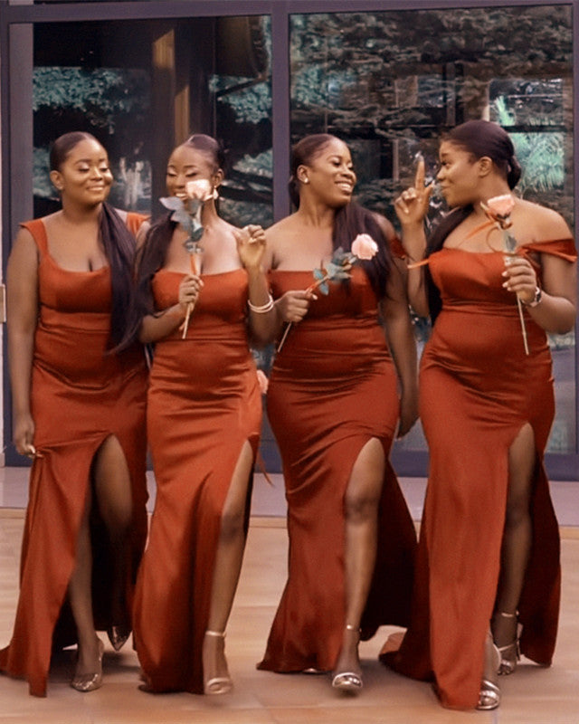Burgundy Orange Bridesmaid Dresses Mermaid