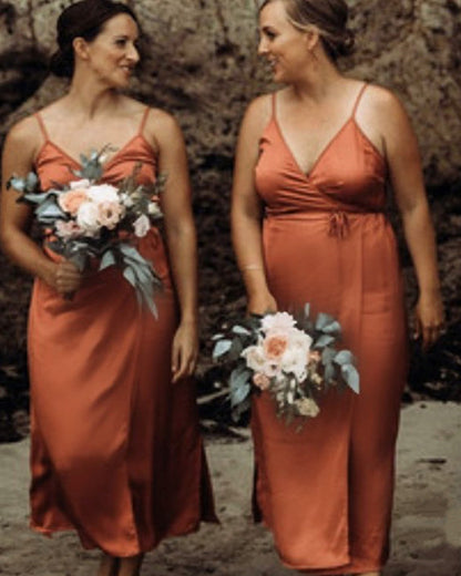 Burnt Orange Bridesmaid Dresses Silk Satin