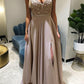Beaded V-Neck Split Bridesmaid Dresses Chiffon