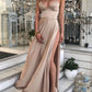 Simple V Neck Split Bridesmaid Dresses Long