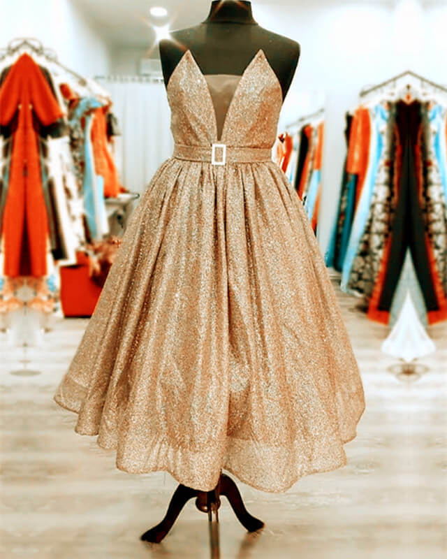 Sparkly Midi Dress Plunging Neckline