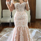 Ivory And Champagne Mermaid Wedding Dresses Lace Long Sleeves