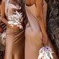 Champagne Midi Beach Bridesmaid Dresses With Slit