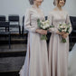 Modest Champagne Bridesmaid Dresses Long Sleeves