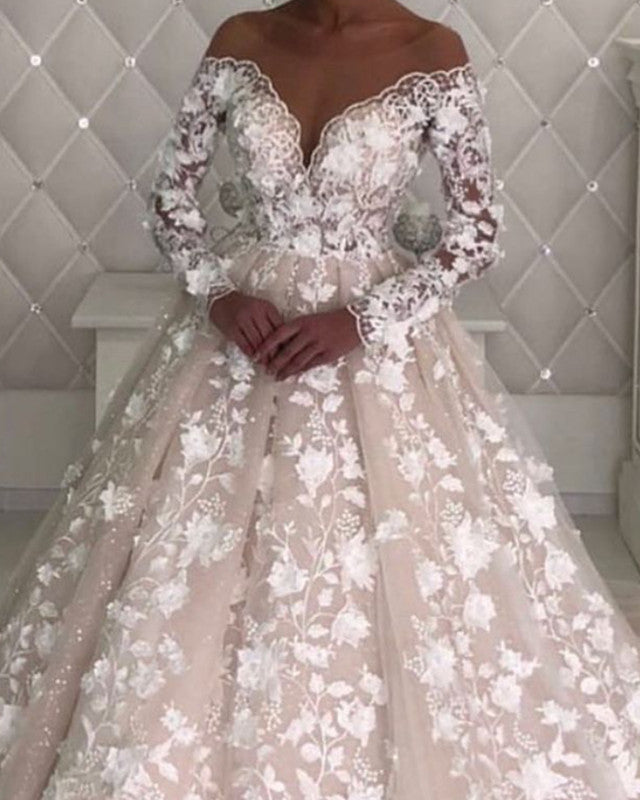 Ivory And Champagne Wedding Dresses Long Sleeves