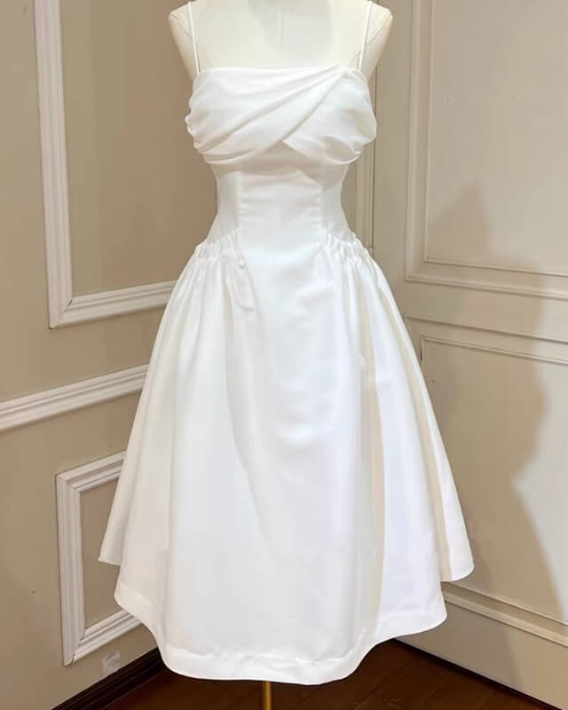 Spaghetti Straps White Satin Cocktail Dress