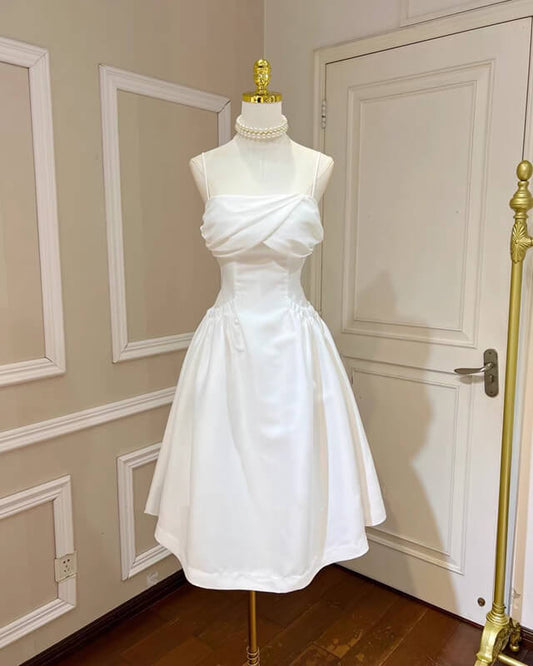 Spaghetti Straps White Satin Cocktail Dress