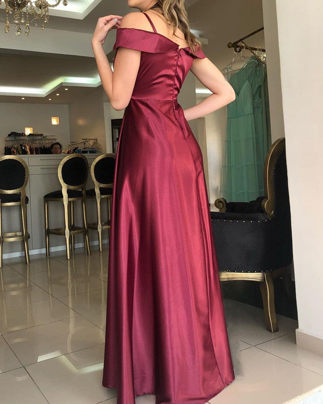 Cold Shoulder Burgundy Bridesmaid Dresses Satin