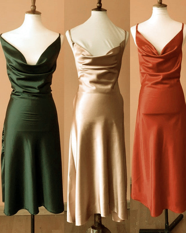 Cowl Neck Midi Length Bridesmaid Dresses