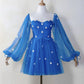 Blue Cottagecore Dress With Daisy Flowers