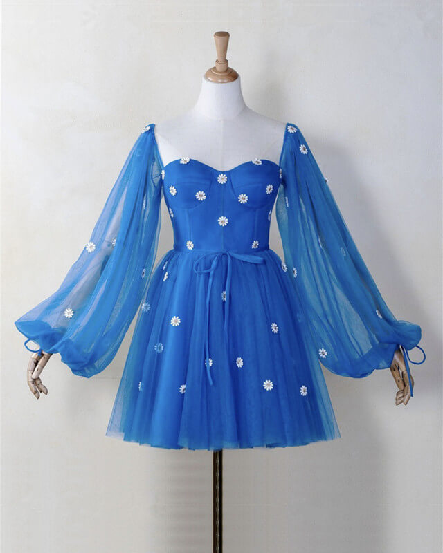 Blue Cottagecore Dress With Daisy Flowers