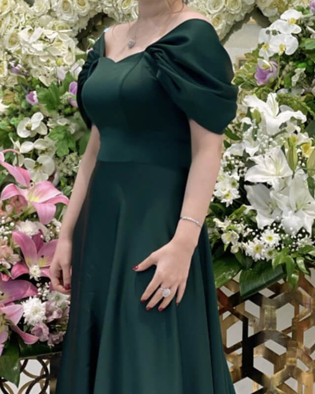 Dark Green Satin Bridesmaid Dresses Cap Sleeves