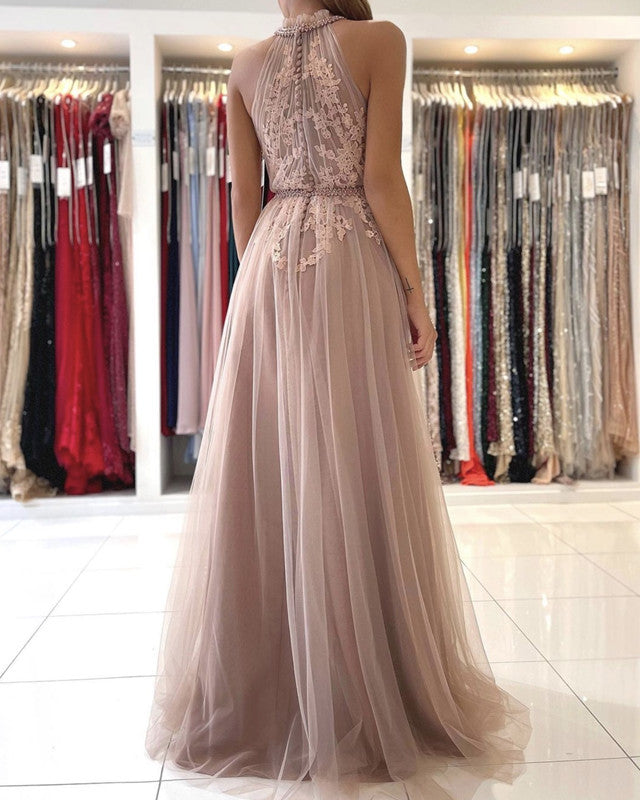 Tulle Halter Dresses Lace Appliques