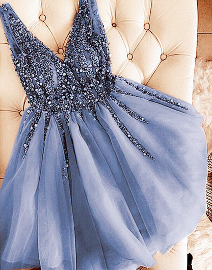 Dusty Blue Bridesmaid Dresses Short