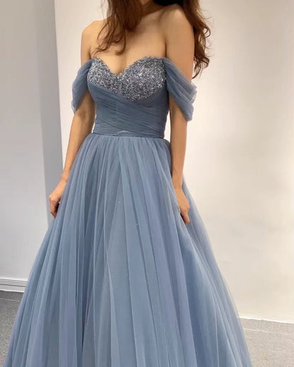 Beaded Sweetheart Corset Dresses Tulle Off The Shoulder