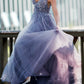 Tulle Boho Bridesmaid Dresses Sequins Beaded V Neck