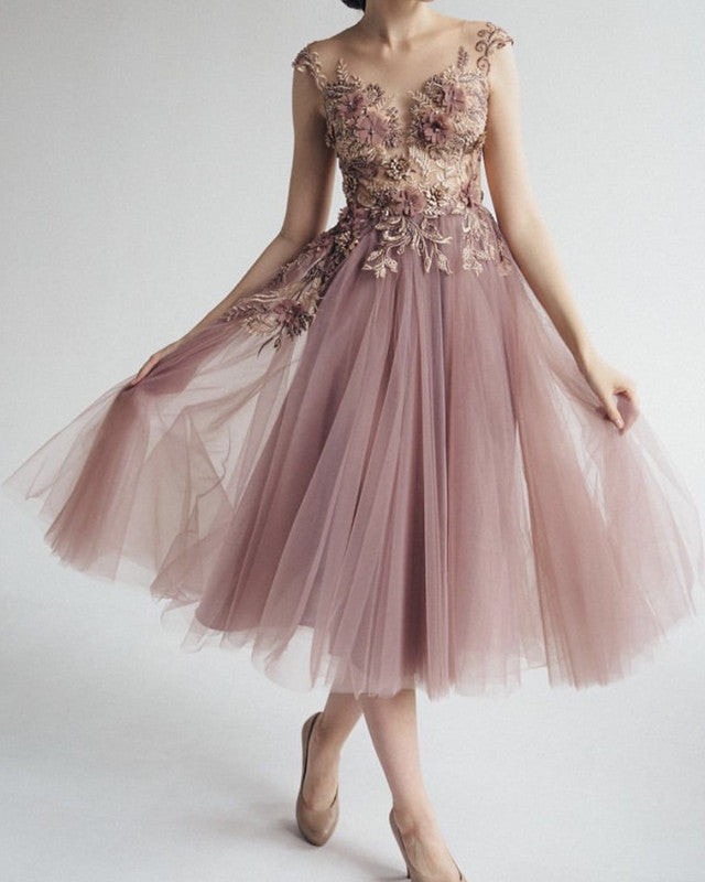 Dusty Pink Bridesmaid Dresses Tea Length