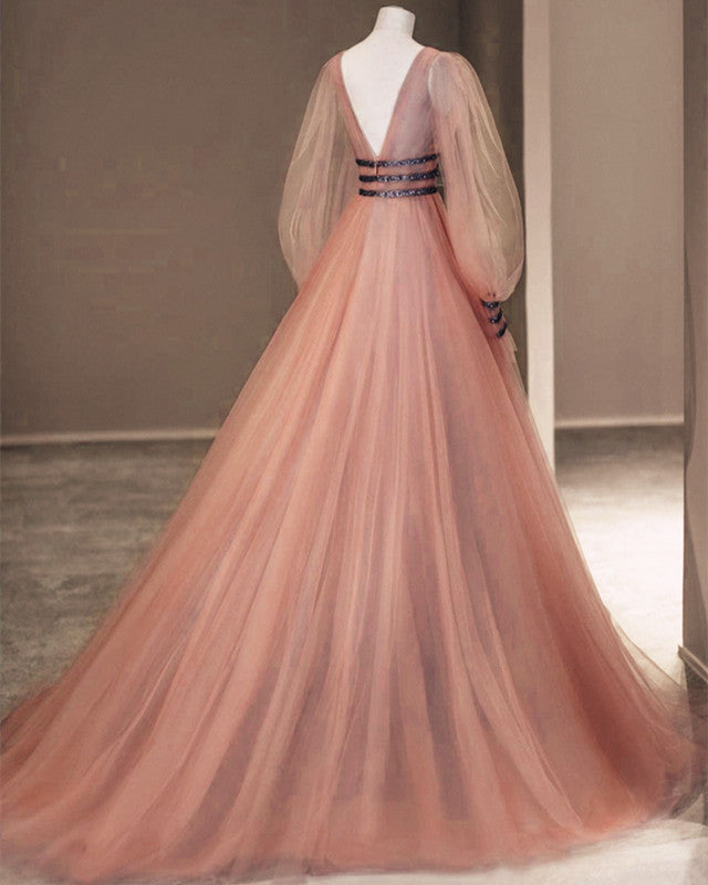 Pink Sleeves Prom Dresses