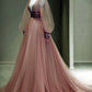 Long Sleeves Pink Prom Dresses