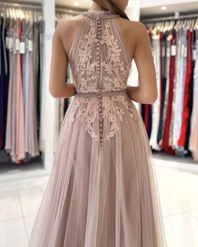 Tulle Halter Dresses Lace Appliques