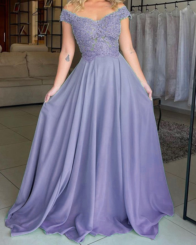 Elegant Long Satin Bridesmaid Dresses Lace Off The Shoulder