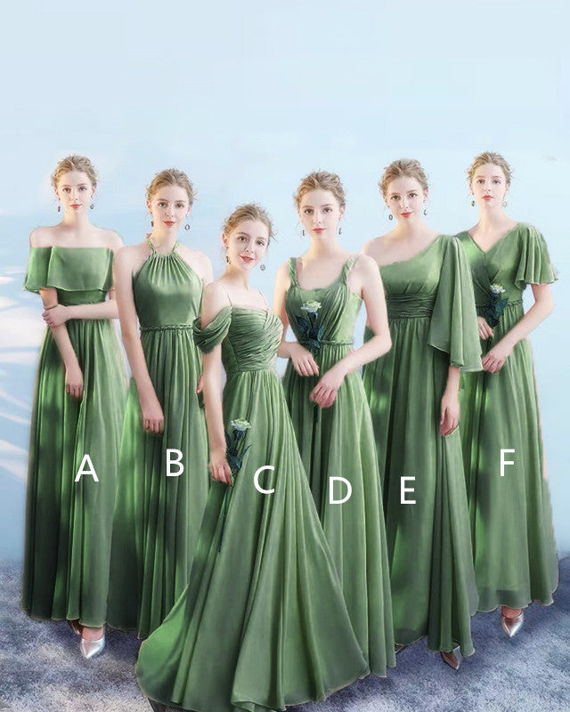 Dusty Sage Bridesmaid Dresses Chiffon Mismatched
