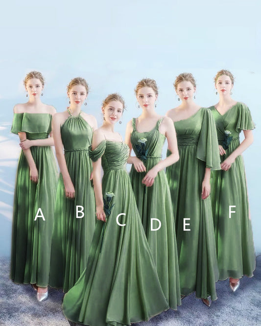 Dusty Sage Bridesmaid Dresses Chiffon Mismatched