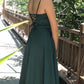 Emerald Green Satin V Neck Bridesmaid Dresses Split