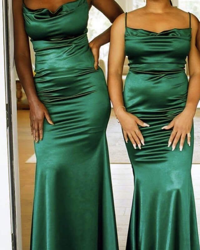 Mermaid Emerald Green Bridesmaid Dresses Cowl Neck