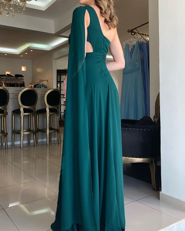 Emerald Green Chiffon One Shoulder Bridesmaid Dresses With Slit Lisposa