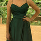 Emerald Green Satin V Neck Bridesmaid Dresses Split