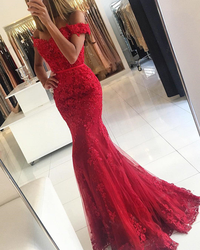 Red Lace Mermaid Evening Dress