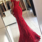 Red Lace Mermaid Evening Gown
